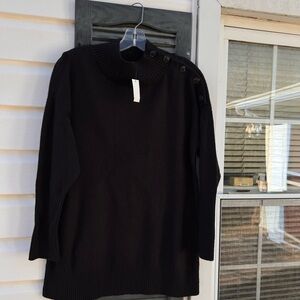NWT Talbots Cozy Gray Black Button Neck 3/4 Sleeve Sweater